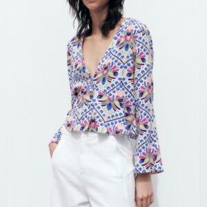 Zara Bell Sleeve V-Neck Blouse